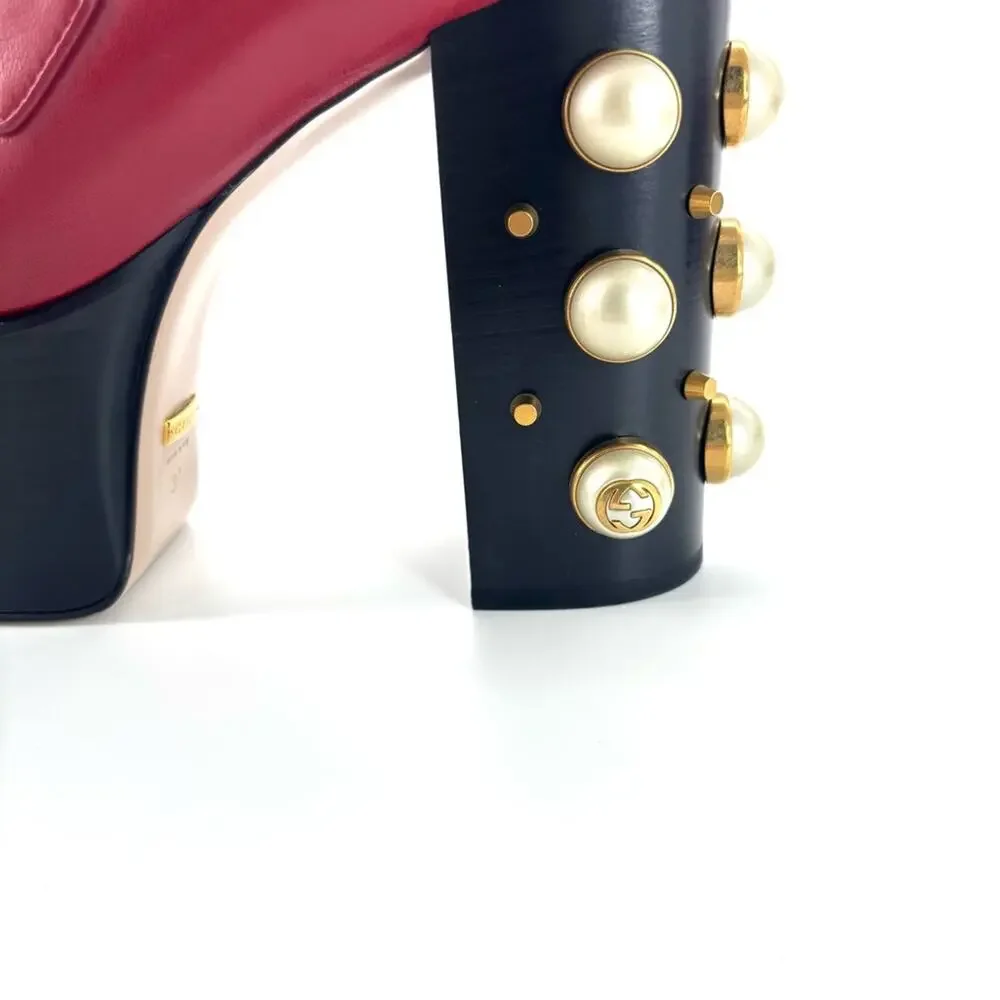 Gucci Vegas Pearl Horsebit Platform High Block Heel Loafers 37 - Picture 8 of 10